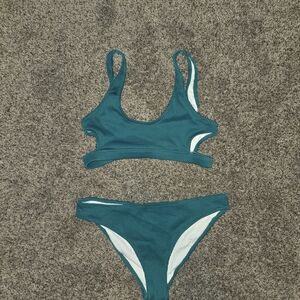 Cupshe Teal Ribbed Bikini Set